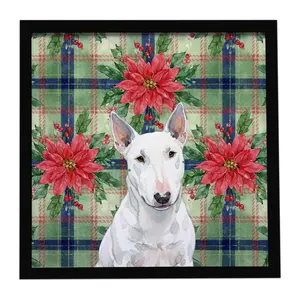 Carolines Treasures WDK8713MFP88 8 x 8 in. White Miniature Bull Terrier Christmas Poinsettias Framed Metal Print