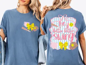 Softball Mom Comfort Colors T-Shirt, Softball Stripes Coquette Bow Sport Shirt Hey Batter Batter Swing Game Day Tee Preppy Softball Women Gift