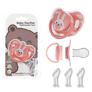 Miyocar Lovely Bunny Baby Pacifiers Bring Replacement Nipple Includes 3 Different Size Silicone Teat for Boy and Girl pacifier bling