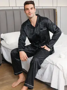 Men's Satin Sleepwear Set Long Sleeve Leopard Print Smooth Home Wear, Comfortable Nightwear for Men, Stylish Loungewear