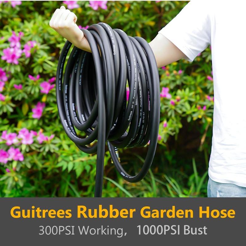 3/4 Heavy Duty Rubber Garden Hose - 200psi Working, 1000psi Burst - Hot/Cold Water - Five-Layered Braiding for Durability - Versatile for Gardening, Agriculture, Construction(Black)
