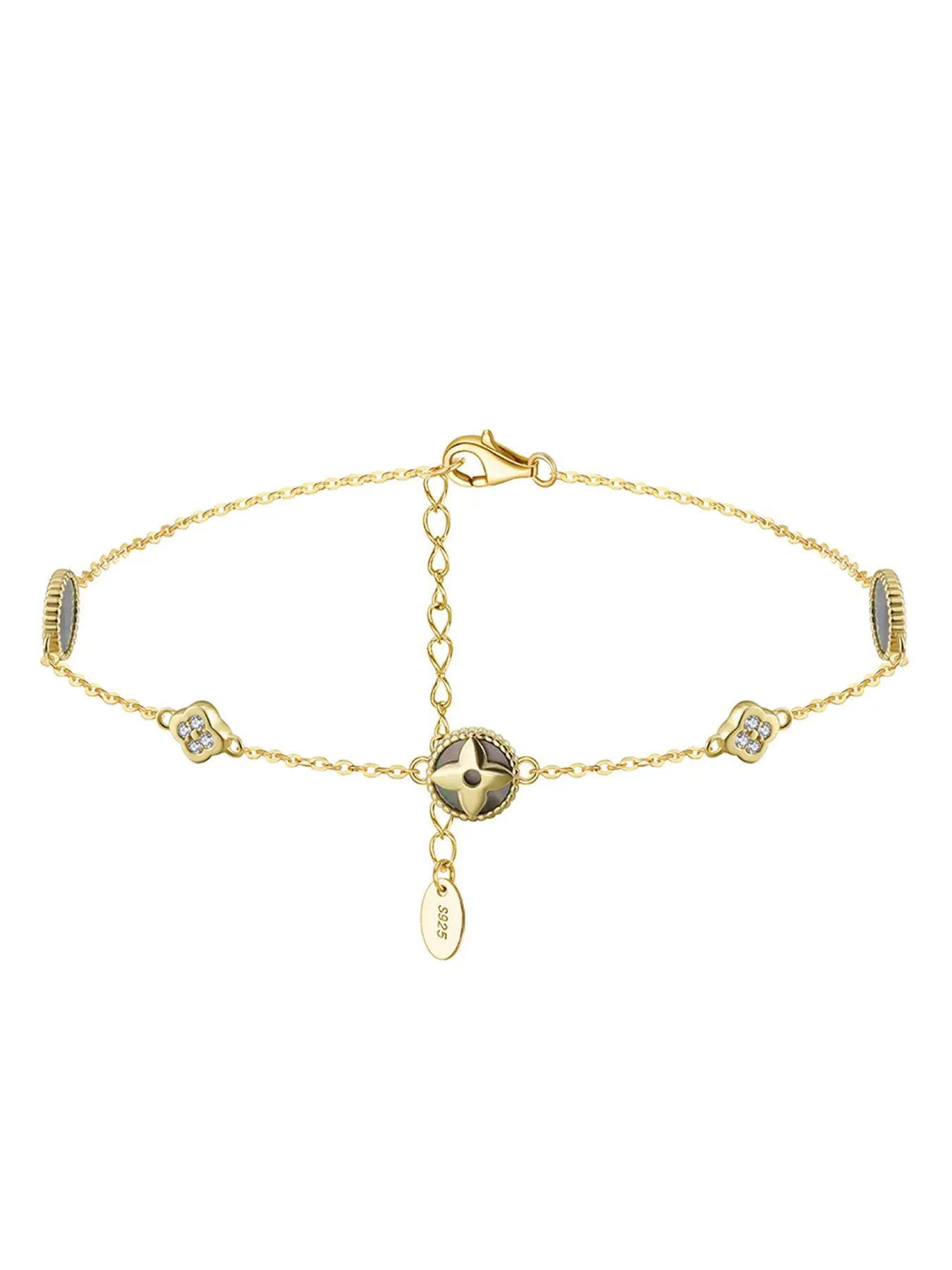 S925 Sterling Silver Four Leaf Clover Design Anklet Ankle Bracelet, Fashionable Anklet for Women & Girls, Trendy All-match & Exquisite Jewelry for Birthday Gift, Anklets Jewelry