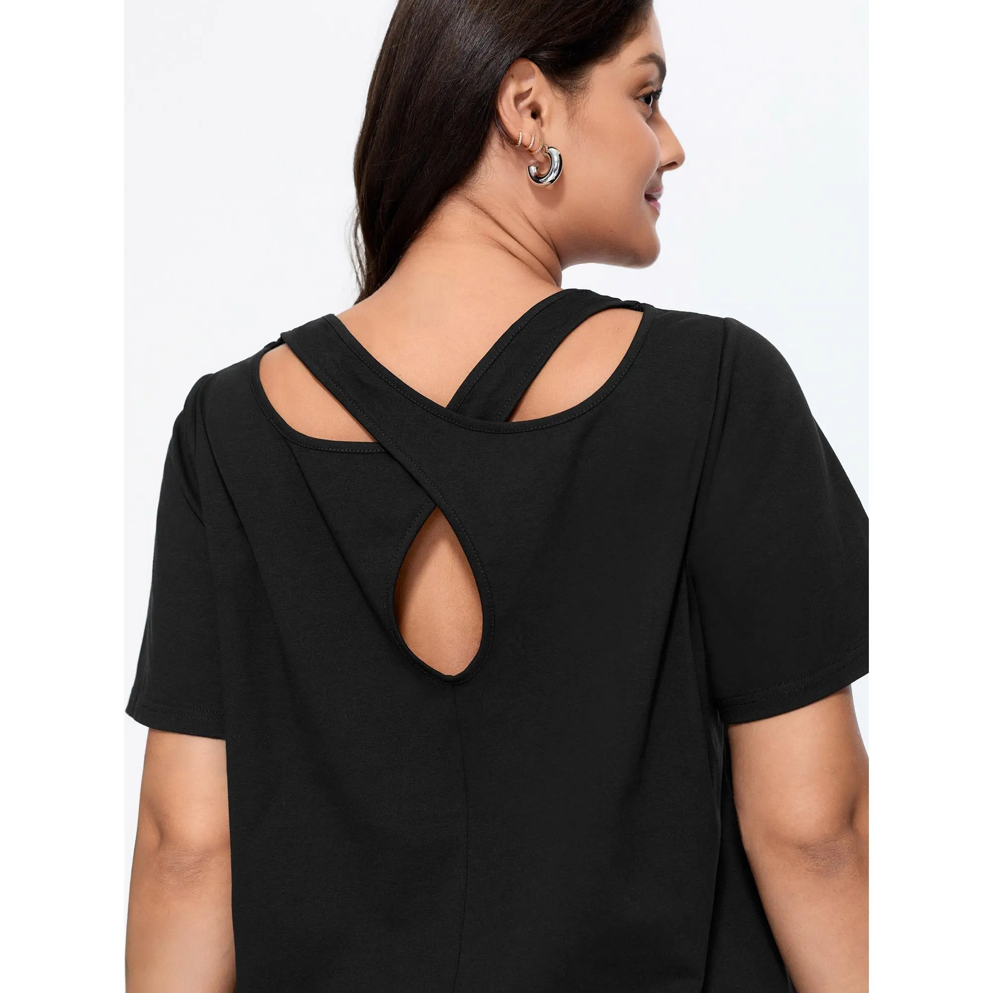 BLOOMCHIC Plus Size Cotton Stretchy Cut-Out Back Plain Knit Top [M-6X] 2026 Summerfinds