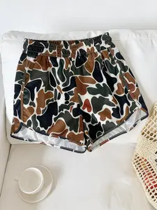 Women's Camo Printed Shorts, Casual Elastic Drawstring Summer Hot Pants, Lightweight Quick-Dry Fabric, Loose Fit, Beach & Streetwear, 2026 Must-Have