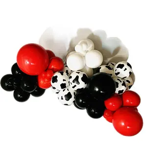 DIY Western Balloon Garland Kit with Red Black White and Cow Print Balloons for Festive Decorations