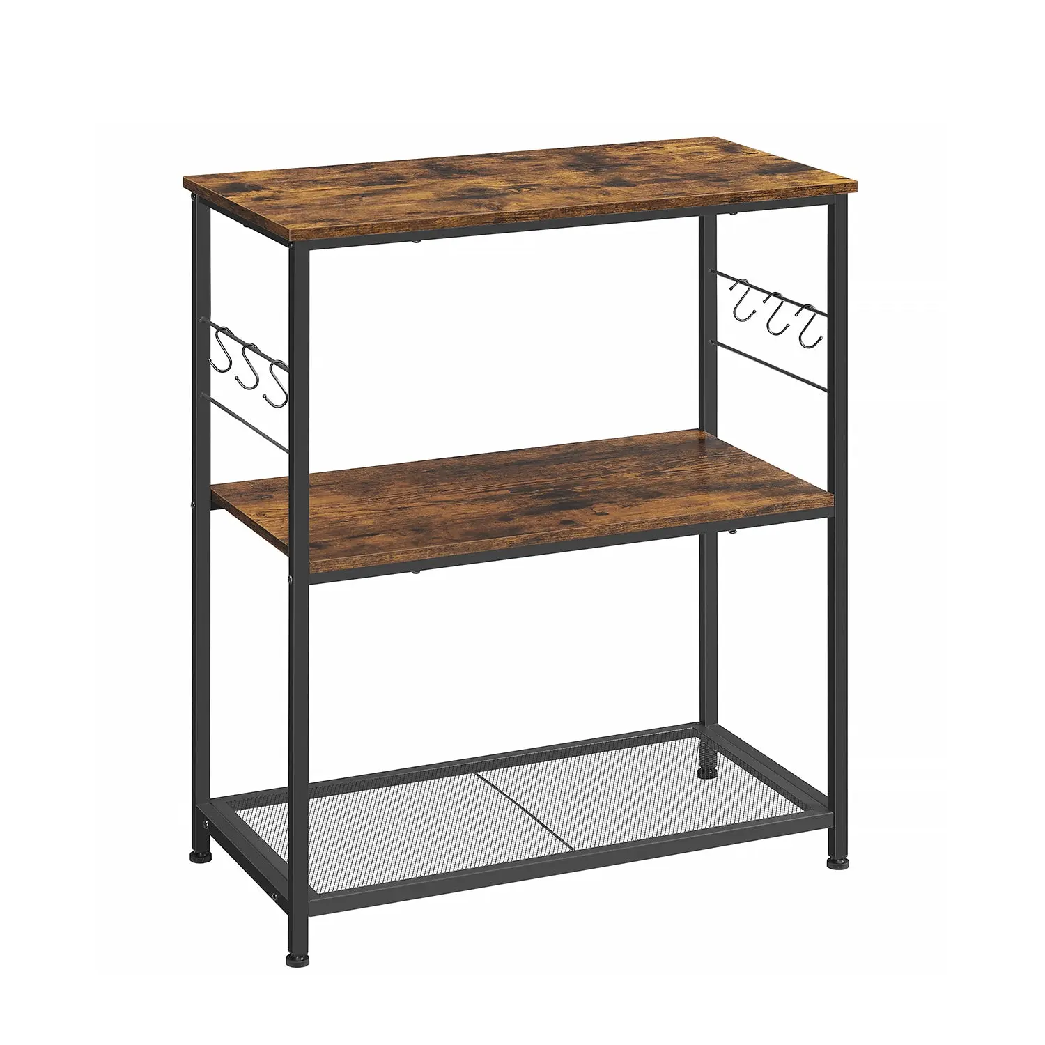 VASAGLE 3-Open-Shelf Kitchen Baker's Rack - Matte Black Steel Frame, Mesh Bottom Shelf, Storage Organization Solution for Home Office, Adds Unique Charm to Kitchen Spaces