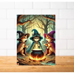 Cat Witches Cauldron - Pack of 10 Blank Halloween Greeting Cards