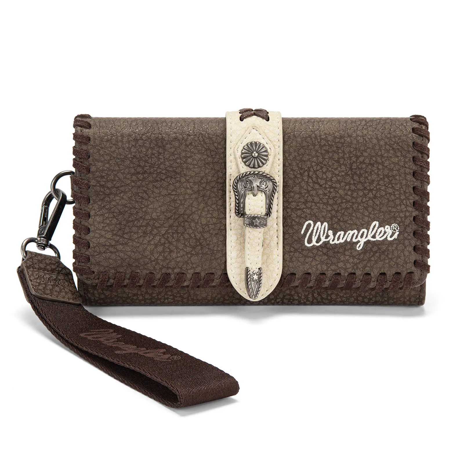 Wrangler Women's Western RFID Blocking Wristlet Wallet - Large Capacity Phone Holder, Clutch Credit Card Case with Detachable Strap, Cowgirl Style Wallets for Women