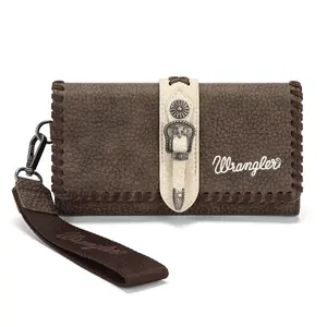 Wrangler Western Wristlet Wallet for Women RFID Blocking Large Capacity Phone Clutch Credit Card Holder with Detachable Strap Cowgirl Style
