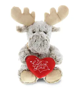 DOLLIBU Embroidered Polyester Red Heart "I Love You" Super-Soft Plush Sitting Moose, Multi-Use Decor for Adults' Romantic & Decorative Bedroom Settings, Romantic Bedroom Accessories, Bedroom Decorative Accessories