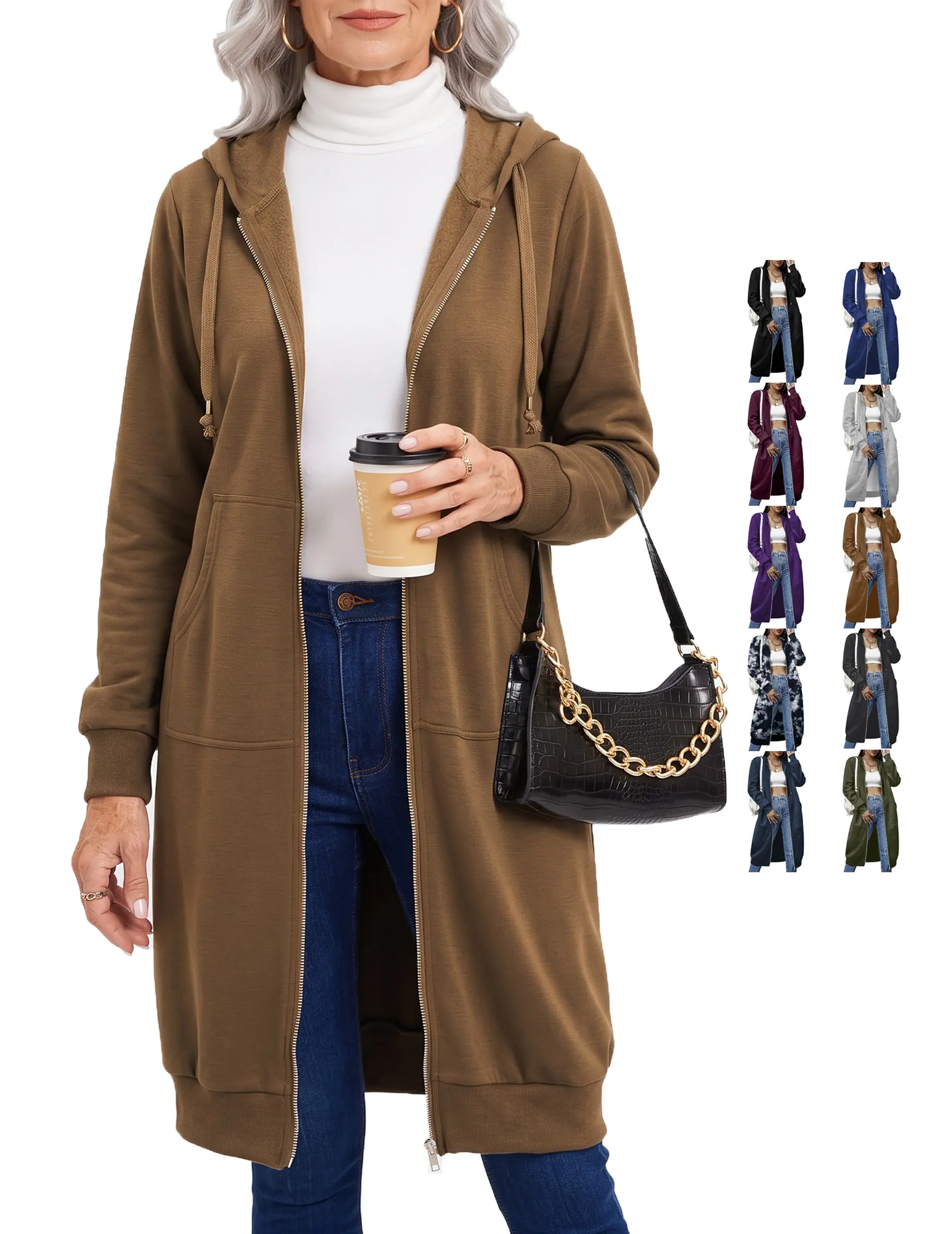 Zeagoo Women's Knitted Long-Sleeve Fitted Striped Zip-Up Fleece Blend Hoodie Tunic - Cotton, Drawstring Pocket, Cropped, Cozy Work/Party/Christmas Wear Hoodies & Sweatshirts for Women