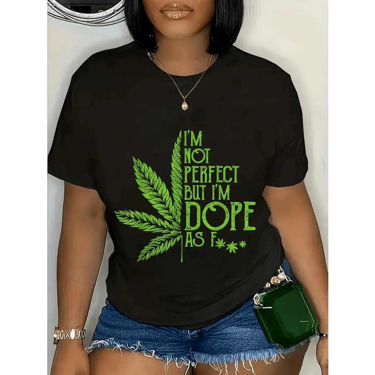 Men's 100% Cotton Short-Sleeve Streetwear T-Shirt, Casual Top, 420 Stoner Gift with "I'm Not Perfect But I'm Dope As Weed" Print, All-Season Wear