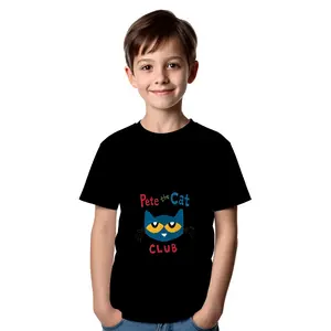 Kids' Black T-Shirt with Pete the Cat Graphic Print