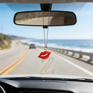 Lipstick Letter Car Pendant, 26 Letters Rhinestone Crystal Charm, Luxury Car Interior Accessory, Elegant Dashboard Decoration, Car Interior Ornaments