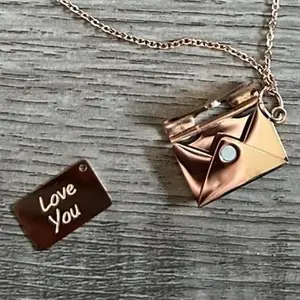 Rose Gold Love Letter Envelope Pendant Necklace Stainless Steel Design for Men & Women Featuring Love You Charm with Magnetic Closure