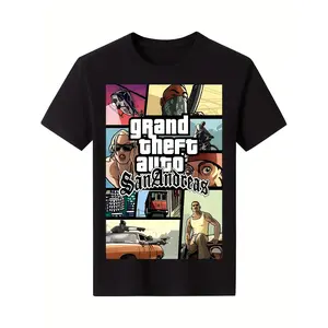 [Cotton GTA San Andreas Tee] 100% Cotton Grand Theft Auto San Andreas Inspired Men's T-Shirt - Casual Streetwear, Short Sleeve, Crew Neck, Machine Washable - Black Rifle