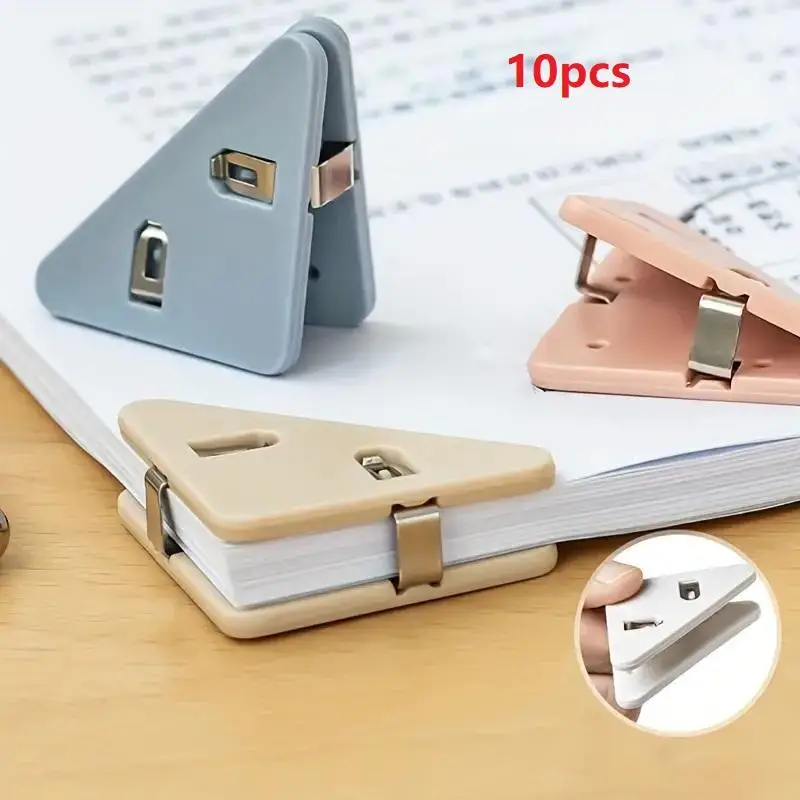 Random Color Office Triangle Book Clip, 10pcs Test Paper Book Anti-roll Clip, Multi-functional Reading Bookmark for School Office