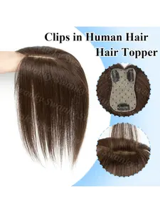 Real Human Hair Topper Extensions - Seamless Straight Hair Pieces 7x11cm Base Net Natural Scalp Top to Hide Bald or White Hair