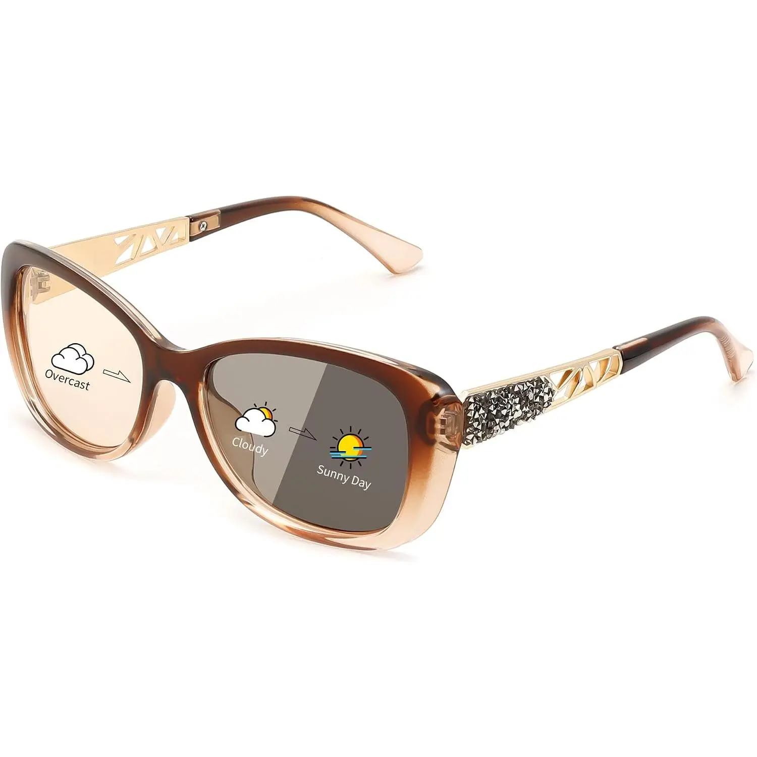 FEISEDY Polarized Women Sunglasses Retro Shades Photochromic Lens Sparkling Crystal Sunglasses UV400 Protection B0144