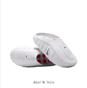 White & Red Breathable Perforated Thick-Sole Slides, Non-Slip Soft Cushioned Streetwear Casual Sandals