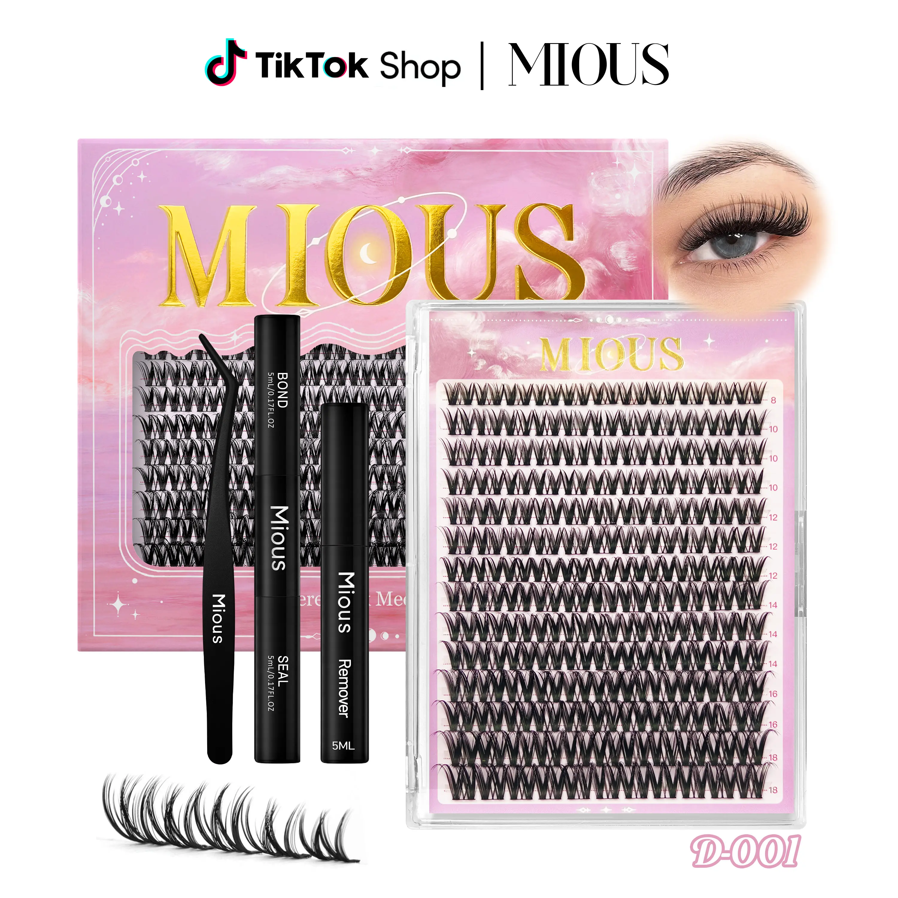Mious 【New D-001 】With DIY Eyelashes Extension Kit Bond and Seal Eyelash Glue and Lash Remover Beginner Friendly Individual Lashes Waterproof and Long lasting Makeup For Girl  lash clusters kit waterproof lash clusters Cosmetic lashes clusters