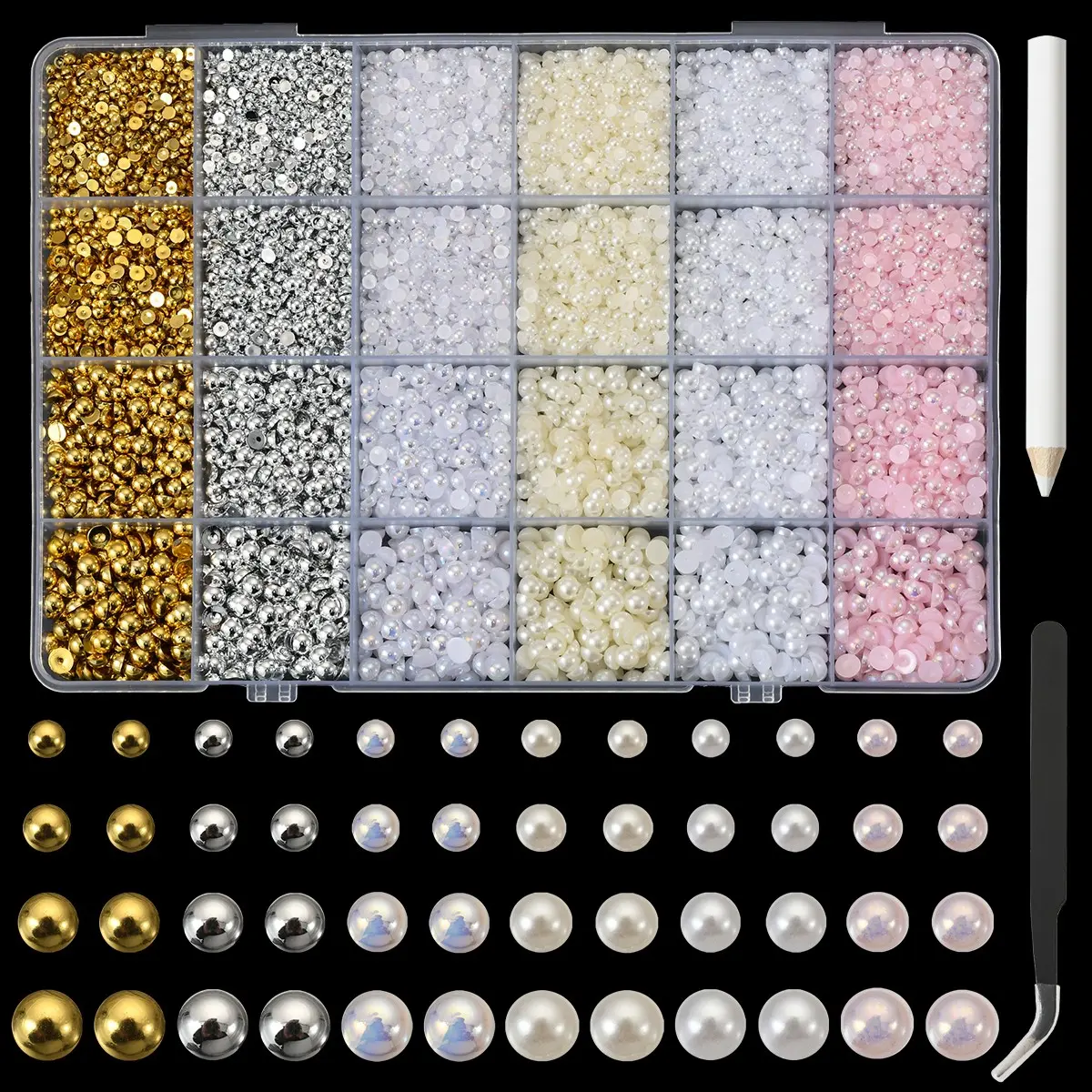 Pearls For Crafting Nail Charms Resin Nail Gems Flat Back Nail Pearl Half Round Beads For EmbellishmentShoes Small Accessories For DIY Jewelry Phone Making Gold Silver White Beige Kit Nail Art Kits Nail Art Supply Nail Decoration Supplies