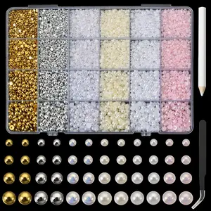 Pearls For Crafting Nail Charms Flat Back Nail Pearl Half Round Beads For EmbellishmentShoes Small Accessories For DIY Jewelry Phone Making Gold Silver White Beige Kit