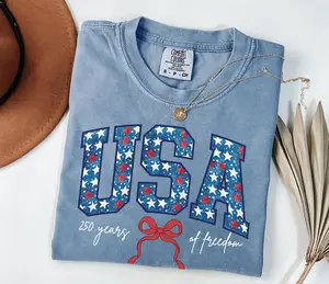 USA 250th Anniversary Graphic T-Shirt, Vintage Patriotic Comfort Colors Tee, Coquette Americana Fourth of July Shirt, Trendy July 4th Gift
