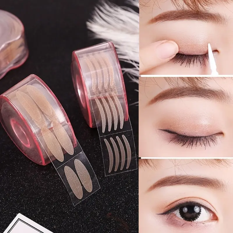 600-Piece Multi-Pack Invisible Double Eyelid Tape Cosmetic Tool, Self-Adhesive Fiber Eye Lift Stickers for Sagging/Uneven Single Eyelids, Natural Big Eye Enhancer with Fork Rod and Tweezers