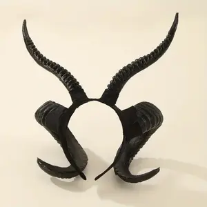 Elegant Solid Color Demon Horn Headband, Vintage-Style Plastic Accessory for Halloween & Cosplay Parties, Unique Devil & Sheep Horn Design, Party Event Props