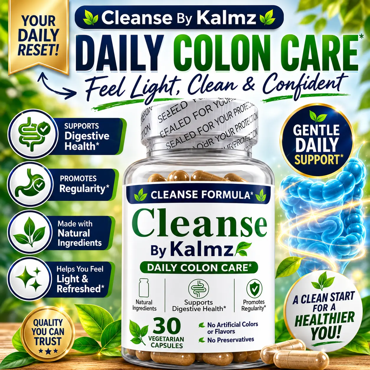 Cleanse By Kalmz: Daily Colon Care 30 Vegetarian Capsules