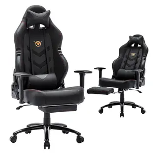 PINGO HOME Gaming Throne Chair | PU Leather, Massage Lumbar Support, Footrest, Adjustable Ergonomic Design for Ultimate Comfort