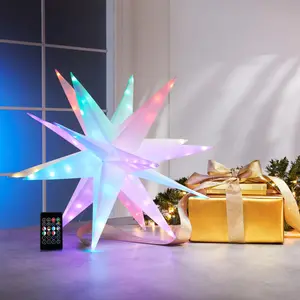 Flipo Multicolor Twinklers 15" and 22" - Hanging Moravian star Indoor/Outdoor Christmas Decoration for Holidays and Events - Color Changing LEDs 105 Illumination Options, 3 Timer Options with Included Remote, and Hook