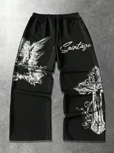 Men’s and women’s styles. Streetwear style, angel cross-stitch print, trendy straight-leg pants, lightweight for spring and autumn. Perfect for streetwear, trendy street culture, youthful fashion trends, Y2K style, everyday wear, men’s gifts, trendy outfi