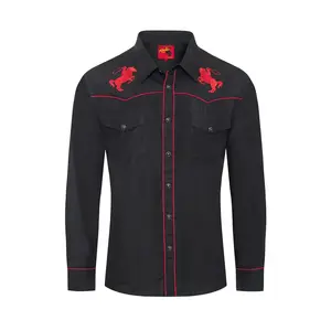 Men's Poly/Cotton L/S Horse Embroidery Western Shirts-PS560L-507