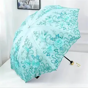 Vintage Lace Pattern Umbrella, 1 Count Foldable Umbrella, Elegant Outdoor Sunshade Umbrella, Sun Parasol Umbrella, Lightweight Fashionable Sunshade Accessories for Wedding & Garden Party