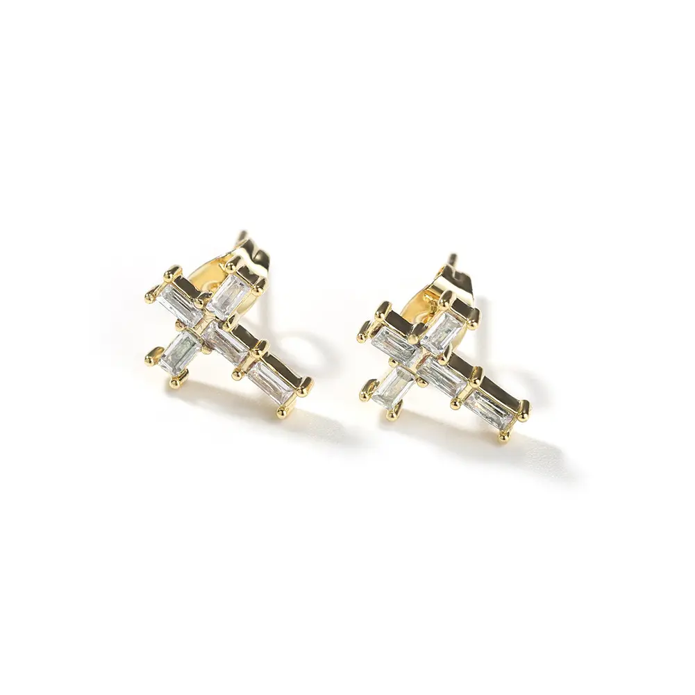 UJ Cross Stud Earrings - Gold-Plated Hypoallergenic Cubic Zirconia Crucifix Statement Earrings for Adults