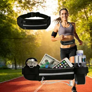 Multi-Purpose Waist Pack Running Pouch Belt Waist Pack Bag Adjustable Workout Fanny Pack Holder for Running Accessories, Fits waist sizes from 27" to 48" Fits Men and Women