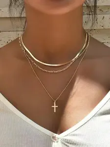 Stainless Steel Multi-Layer Cross Pendant Necklace, Elegant Religious Design, Durable and Washable, Perfect Gift for Birthdays and Valentine's Day, Dainty Layering Jewelry, Layered Necklaces