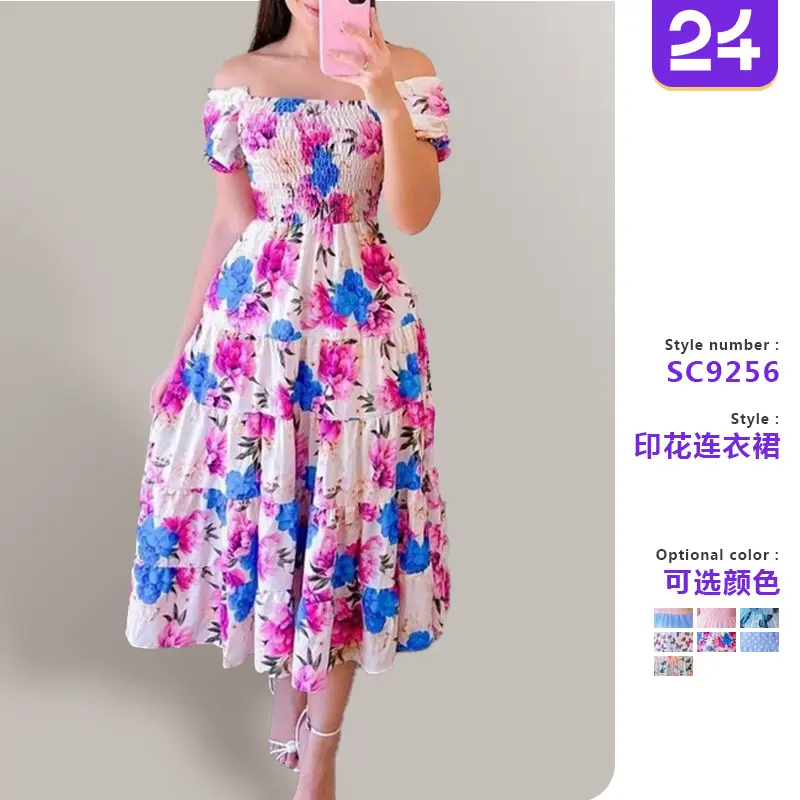 2025 cross-border spring and summer new cross-border European and American dresses literary French fresh prints fashionable women's clothing