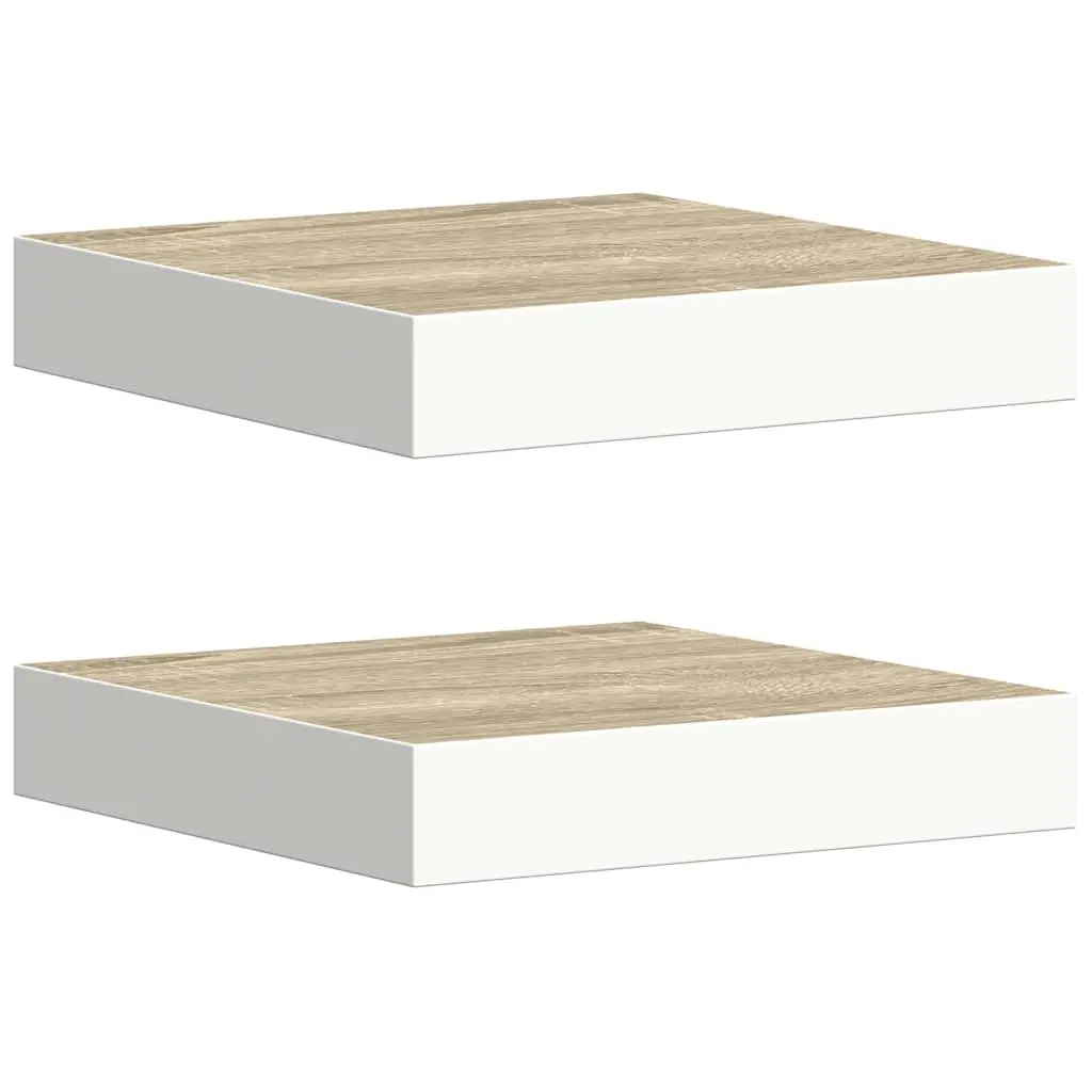 vidaXL Wall Shelves 2 Pcs, Floating Shelves, Display Shelves, Wall Mounted Shelves for Photo Frame Trophy Planter Pot, Modern, Oak and White 326568