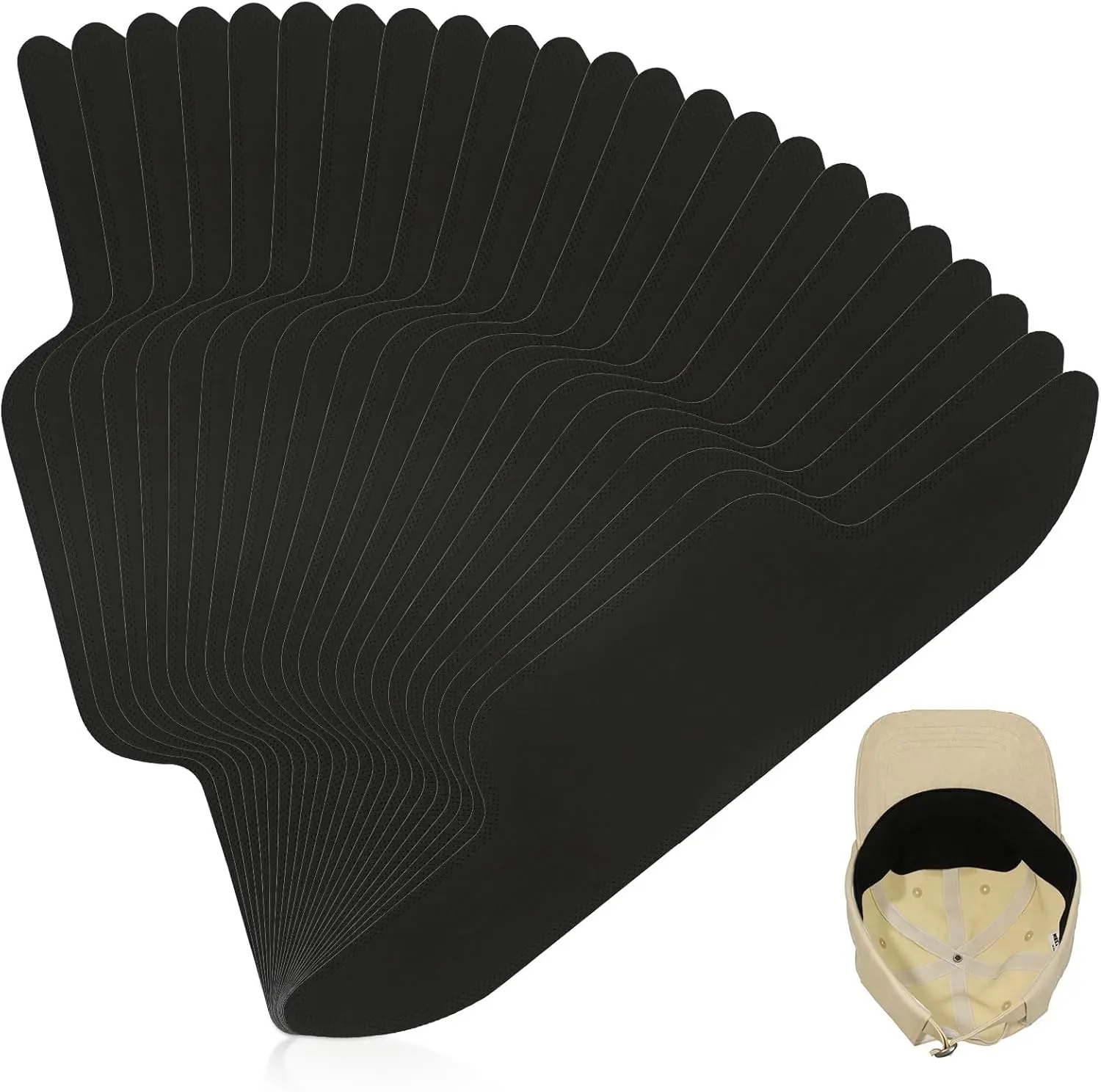 50-Pack Disposable Hat Sweat Liners, Absorbent Cap Sweatband Pads for Baseball Caps, Work Hats & Sports Headwear, Black