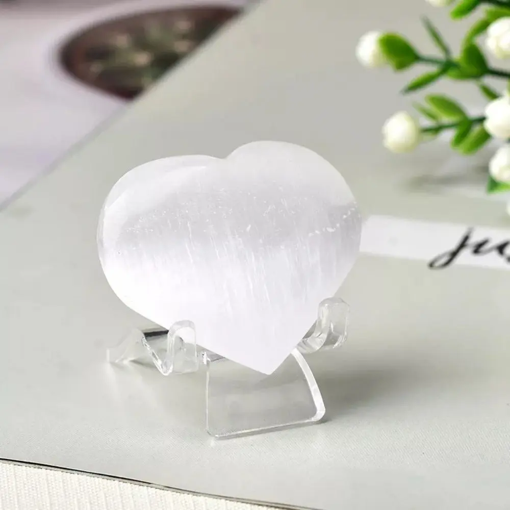 Hand Carved Heart Natural White Raw Selenite Crystal