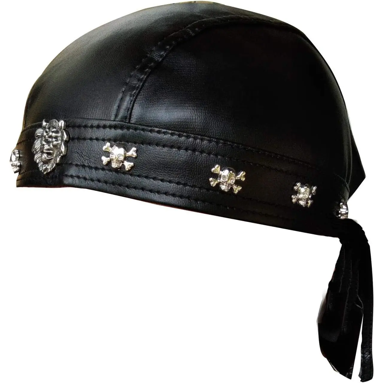 Men's Faux Leather Skull Cap, Biker Style Bandana Head Wrap, Black Motorcycle Doo Rag Fashion Accessory, Fashion Skull Cap, Accessories, Men's Accessories