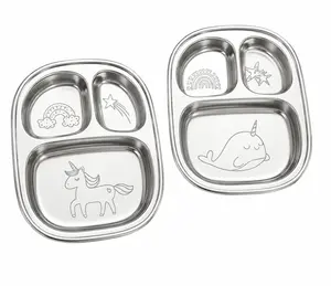 Stainless Steel Divided Plates for Kids — Unicorn Design | Set of 2