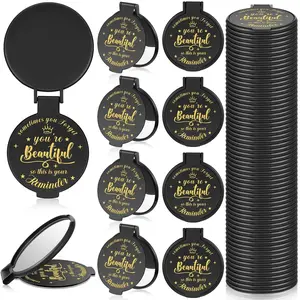 36 Pcs 2.76 Inch Inspirational Compact Mirror Bulk Women Small Gifts Graduation Party Favors Purse Mirror Pocket Mini Stuffer Items for Adult Coworker Cheerleader Employee (Black)