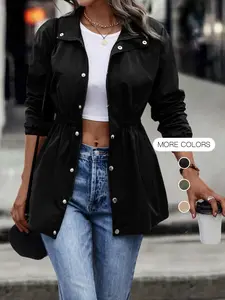 Women's Solid Button Front Collar Jacket, Casual Long Sleeve Outerwear for Spring & Fall, Ladies Clothes for Daily Wear, Womenswear