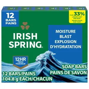 Irish Spring Moisture Blast Deodorant Bar Soap for Men, 3.7 Oz Bar (12 Pack) Colgate-Palmolive Company