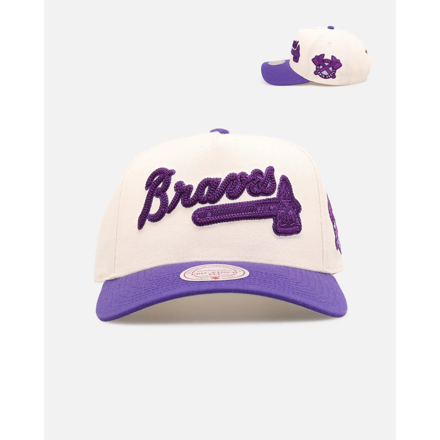 Mitchell & Ness Atlanta Braves 'Chainstitch Wordmark' Pro Pinch Snapback Purple
