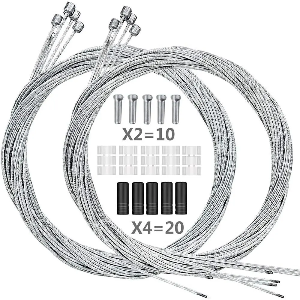 10PCS Premium Bicycle Shift Cable Kit - Hardware Components for DIY Enthusiasts' Mountain Bikes, Road Bikes, Includes 5 O-Rings, 10 End Ferrules, 20 End Caps, 10 Shift Cables, Mountain Bike, 10Pcs Shift Cables